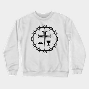 A cross made of nails, symbols of Holy Communion framed by a crown of thorns. Crewneck Sweatshirt